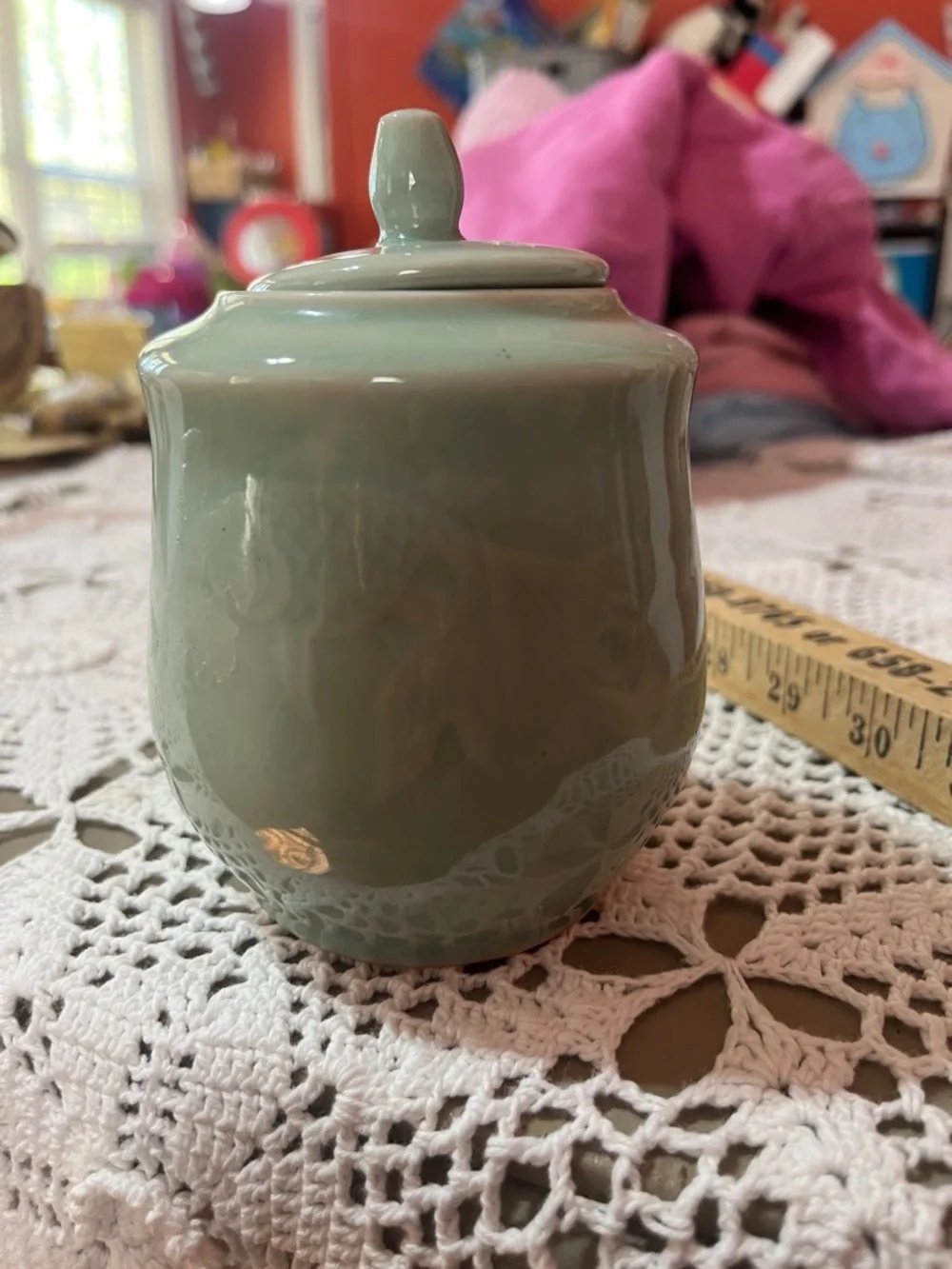 Vintage Celadon Goldfish China Sugar Bowl & Lid Dish, Made in China 2 AVL - Picture 3 of 5